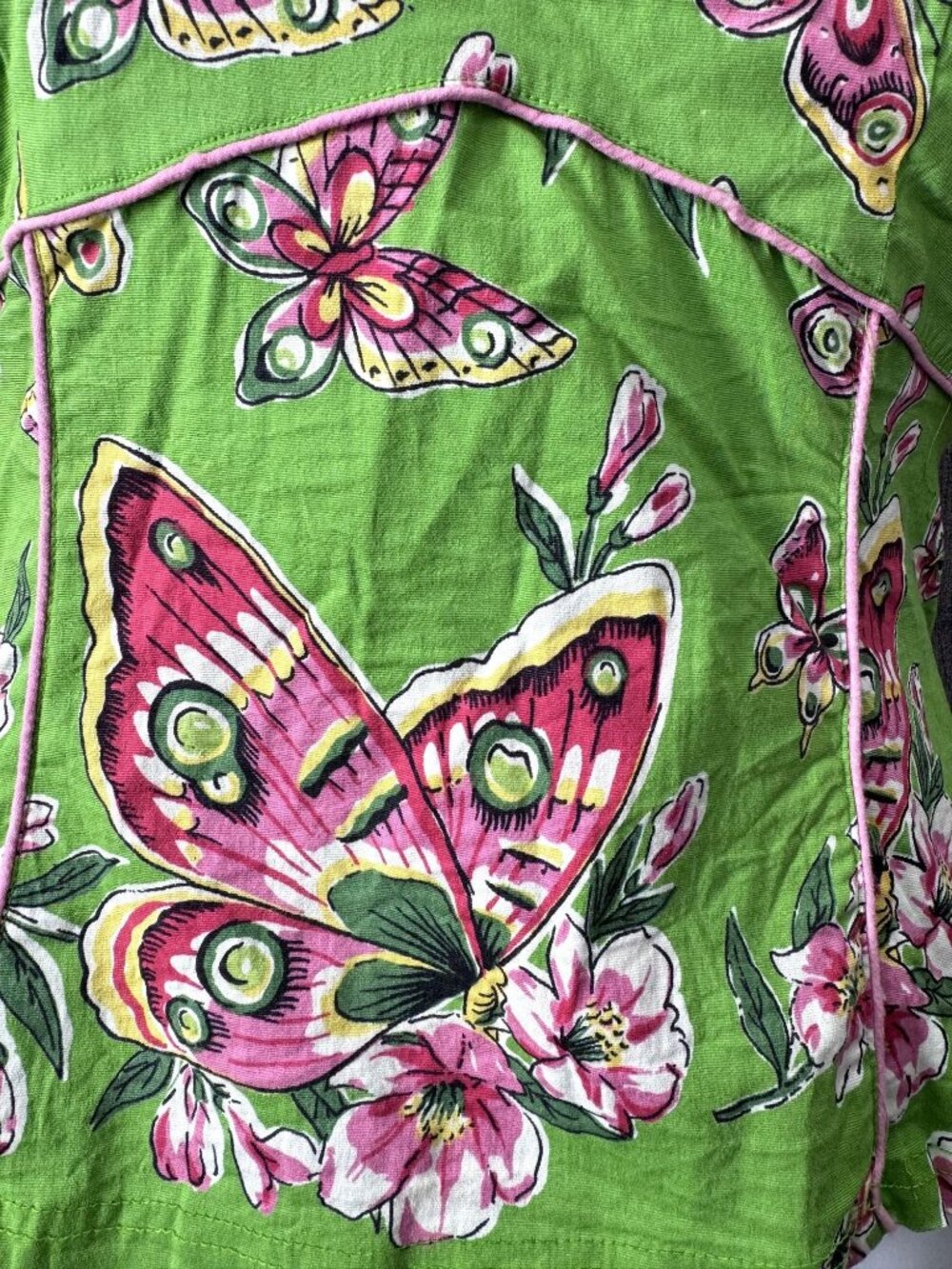 Bamboo Traders Halter Top L Green Butterfly Floral Cotton Stretch Boho - Picture 2 of 7